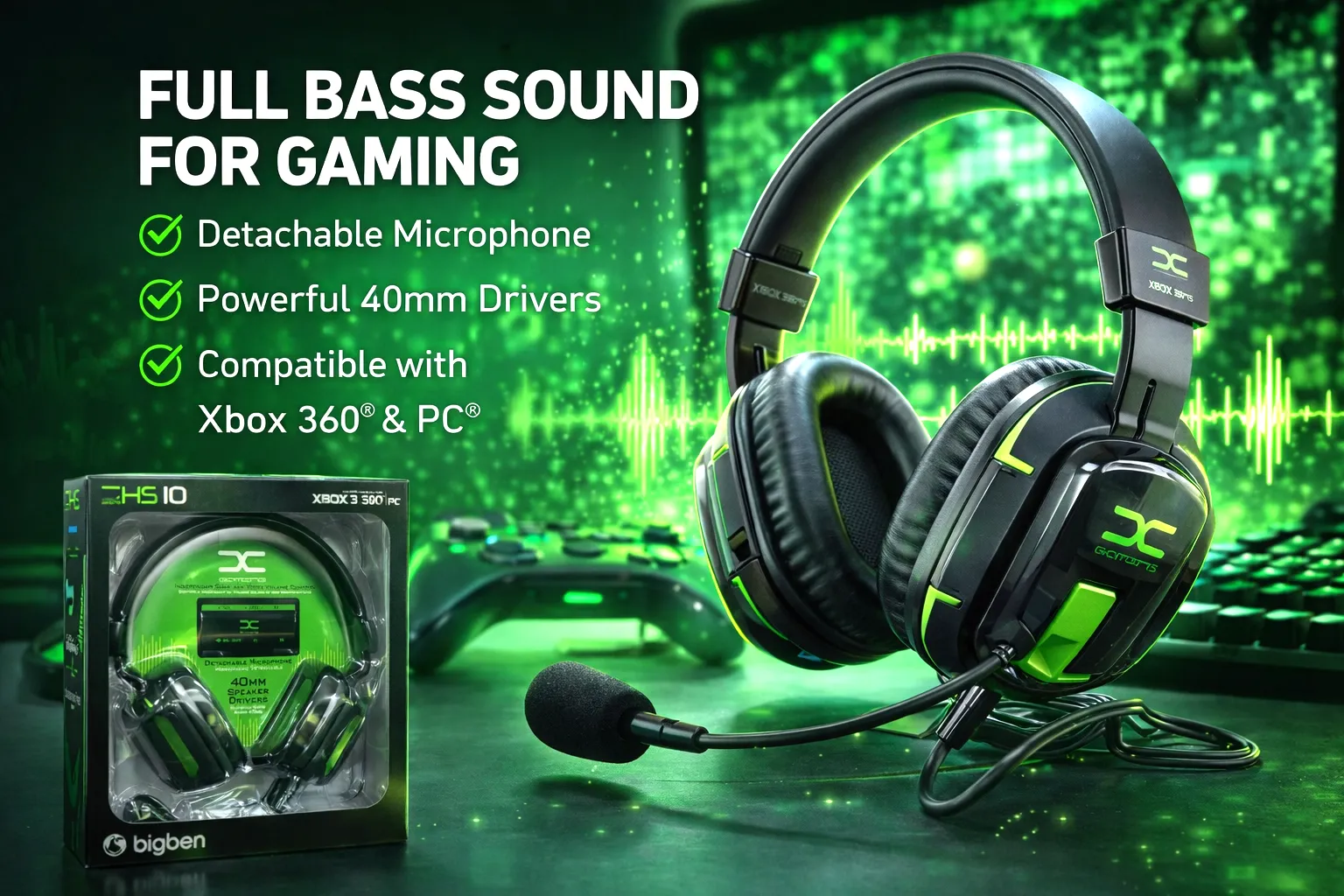 KAAN* Bigben Gaming Headset CHS-10 für Xbox 360 & PC Kraftvoller Sound für Gamer - Rückansicht