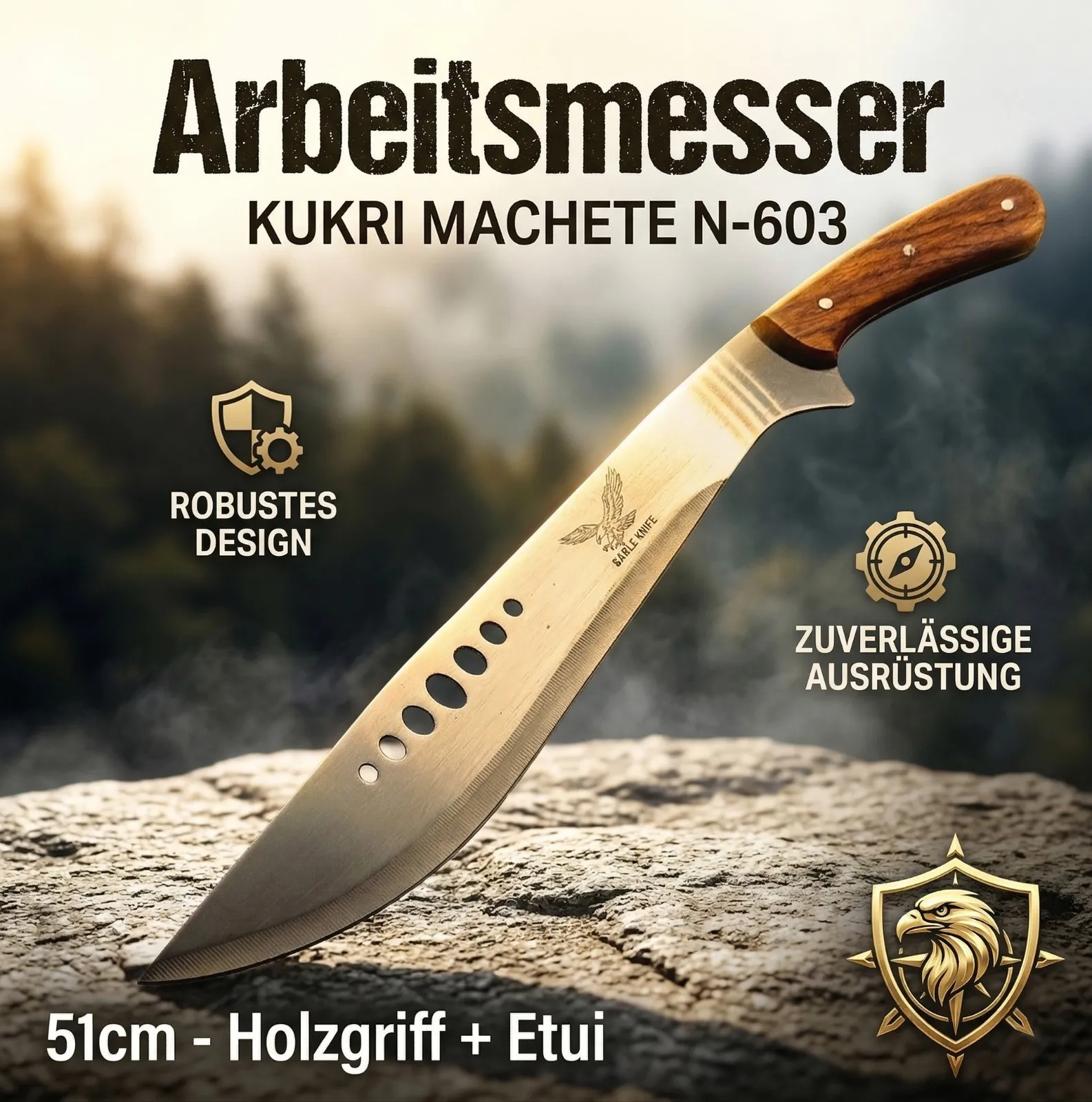 KAAN* Arbeitsmesser |Machete 51cm Holzgriff  Arbeits Messer 420 Stahl