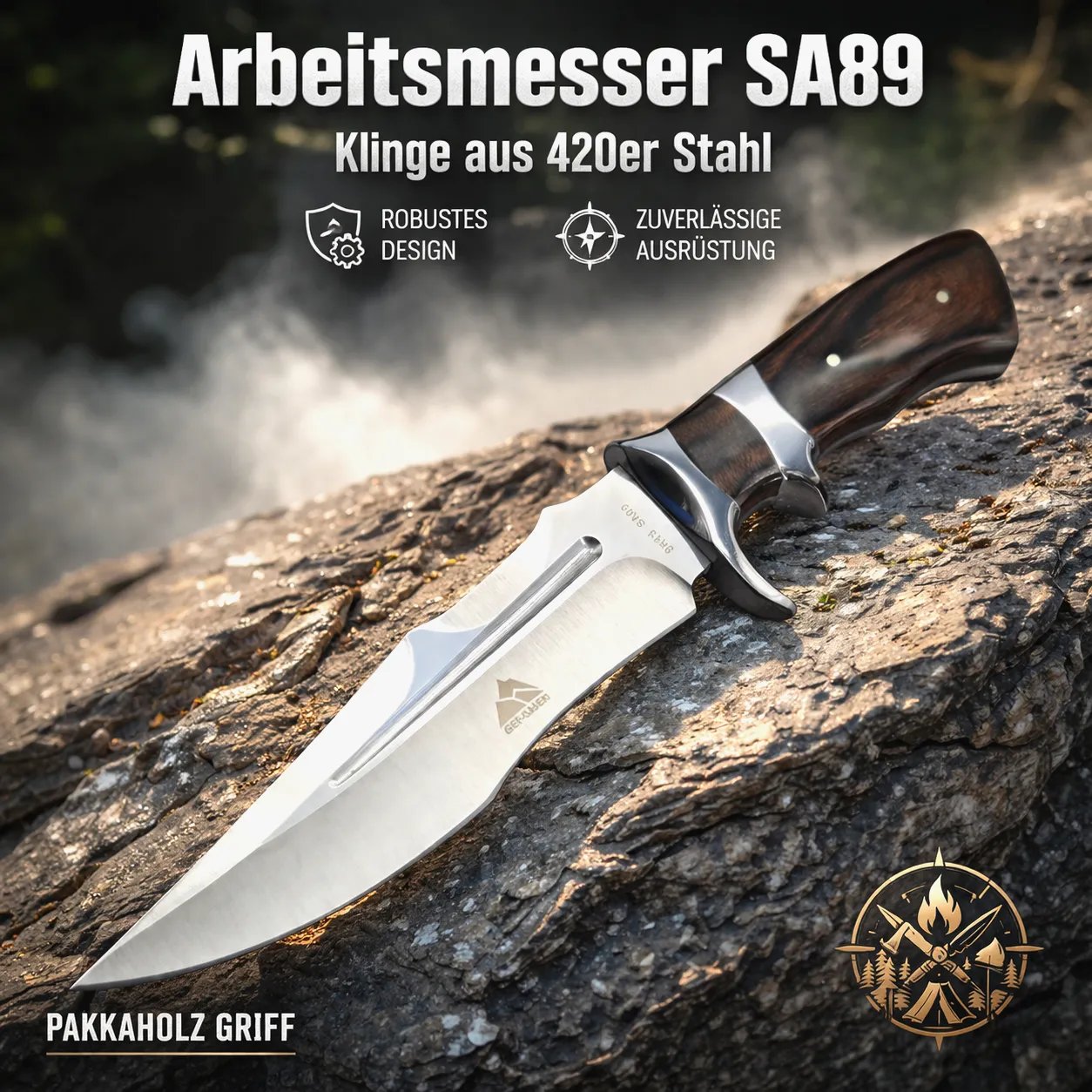 KAAN | Pakkaholz Arbeitsmesser SA89 | Full-Tang Messer | 420 Stahl 30,5cm +Etui