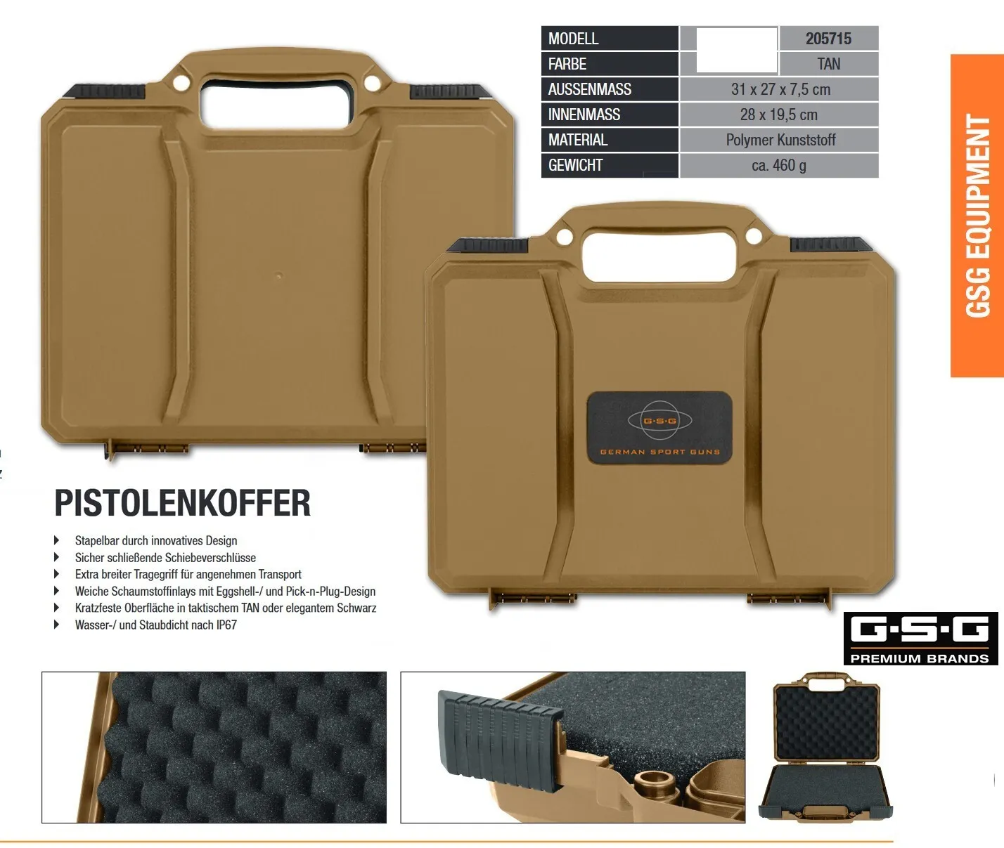 KAAN* GSG Pistolenkoffer 205714-15 | Wasser-Staubdicht IP67 | Maß:28 x 19,5 cm - Rückansicht
