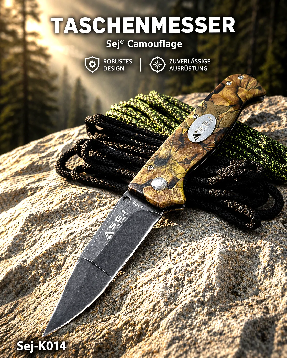 KAAN* Taschenmesser SEJ-K0014 |Camouflage l 440 Edelstahl | 23cm Klapp-Messer