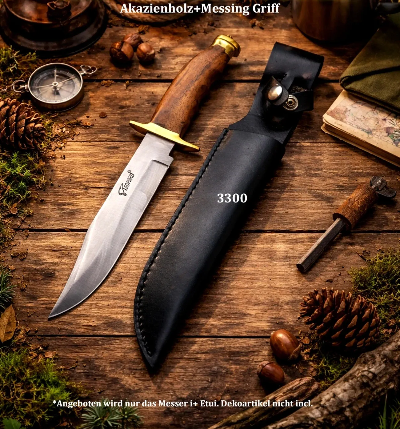 LEOPARD® 3300 | Arbeitsmesser |Messer 35cm| Akazienholzgriff |420Stahl Lederetui