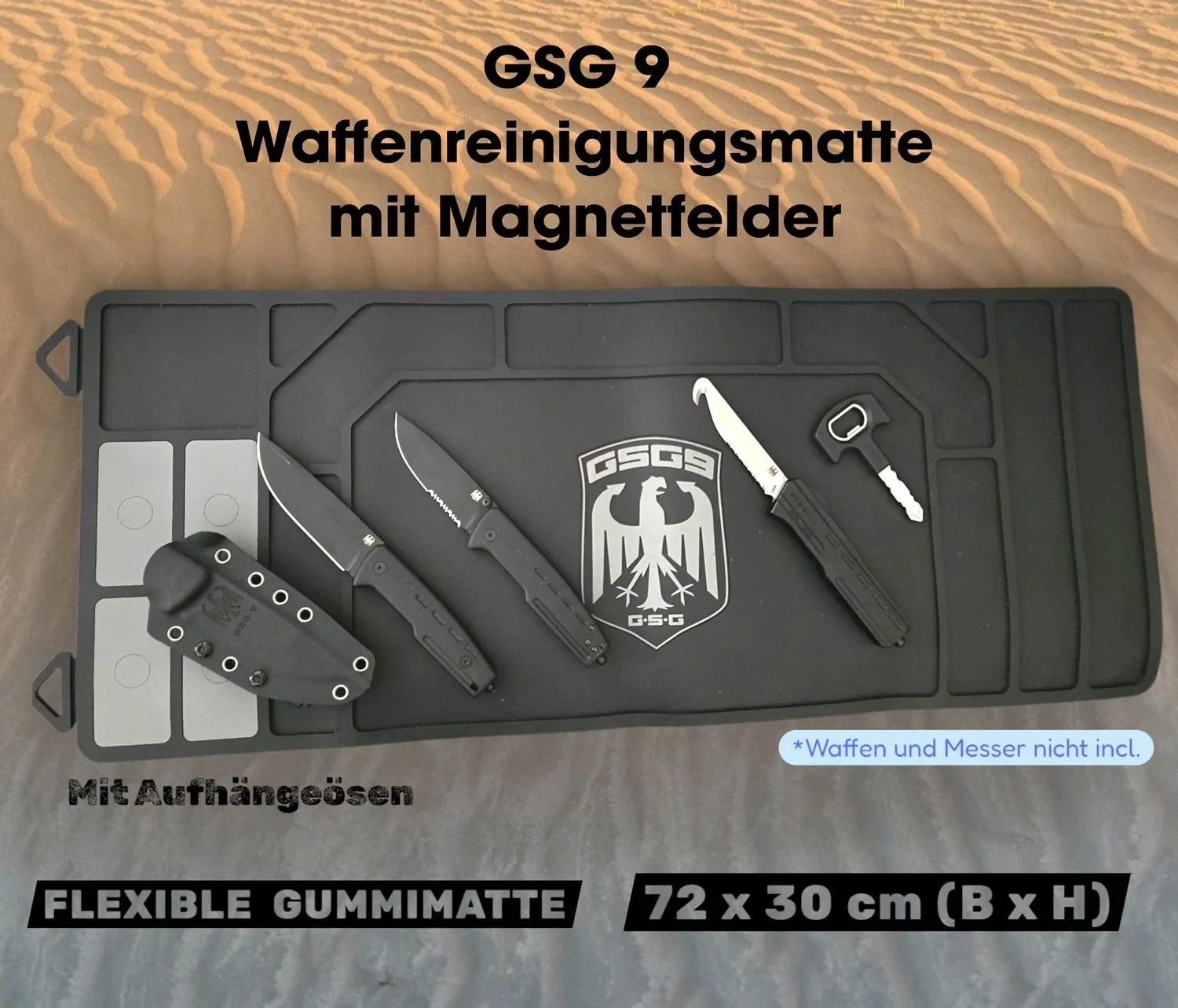 GSG-9 Waffenreinigungs-Matte 72 x 30 cm mit Magnetfelder Neopren rutschfest Ösen