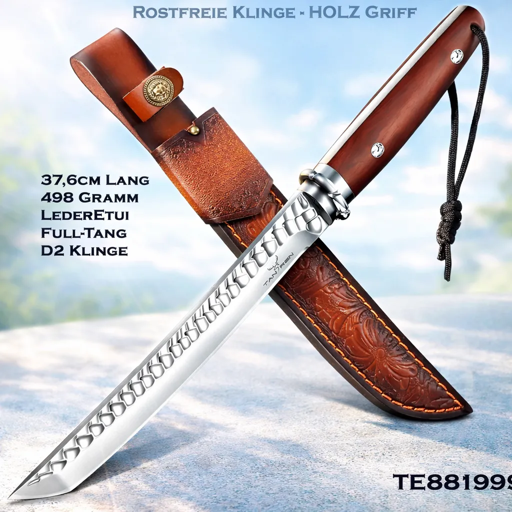 KAAN | Arbeits-Messer TE881999 | Full-Tang 37,6cm Rosenholz Griff D2 Stahl +Etui