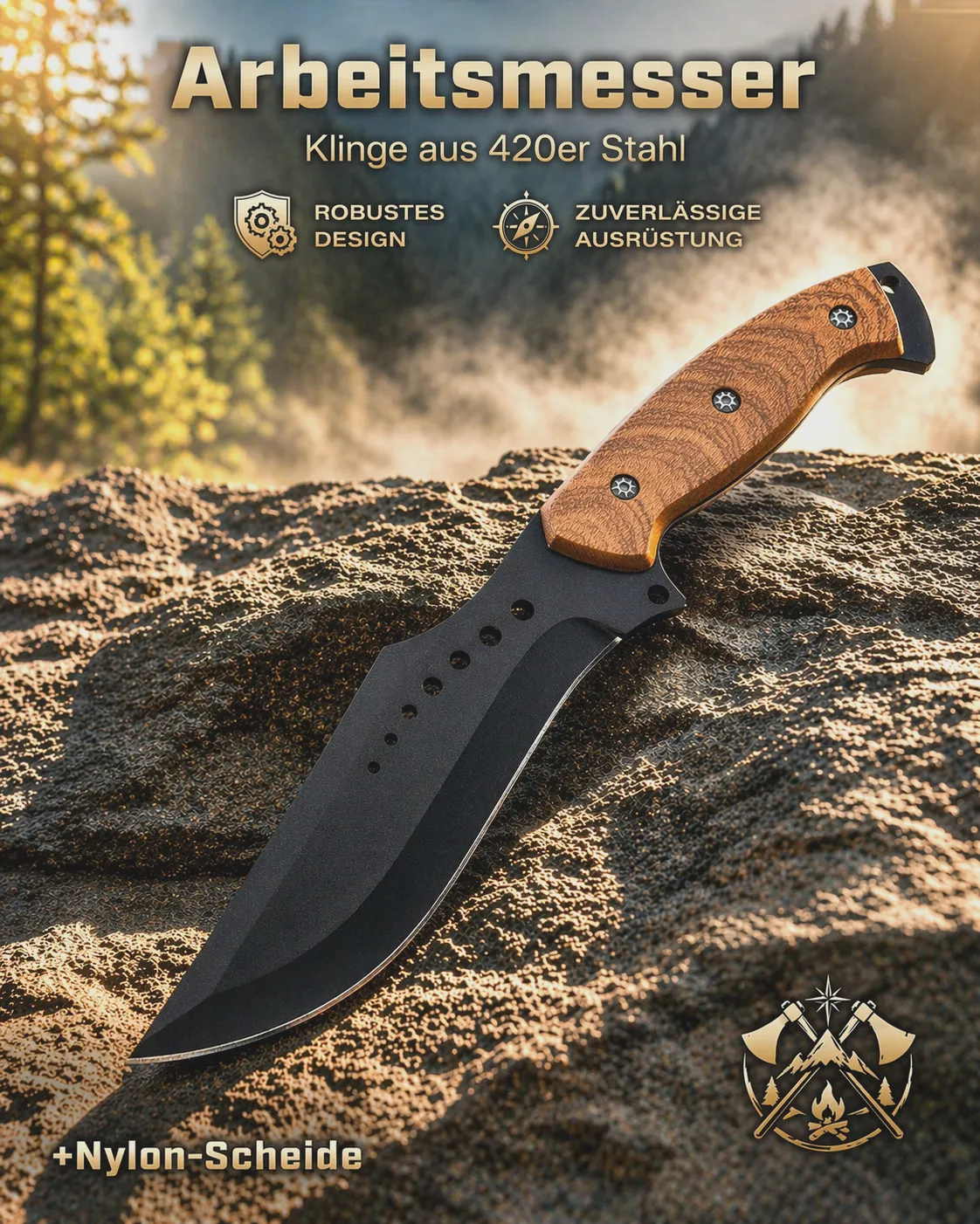 KAAN* Arbeitsmesser DNA-YS14-BK | Messer 420 Stahl | 30,5cm Lang | Küchenmesser