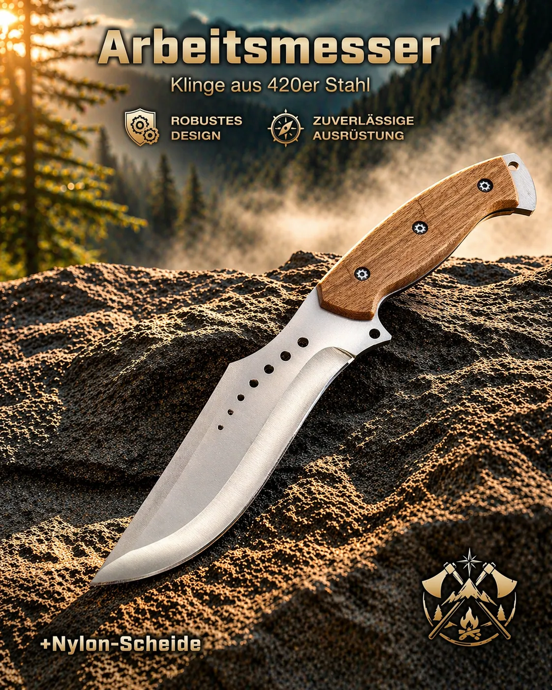 KAAN* Arbeitsmesser DNA-YS14-Si | 420 Stahl | 30,5cm | Küchen-Camping Messer