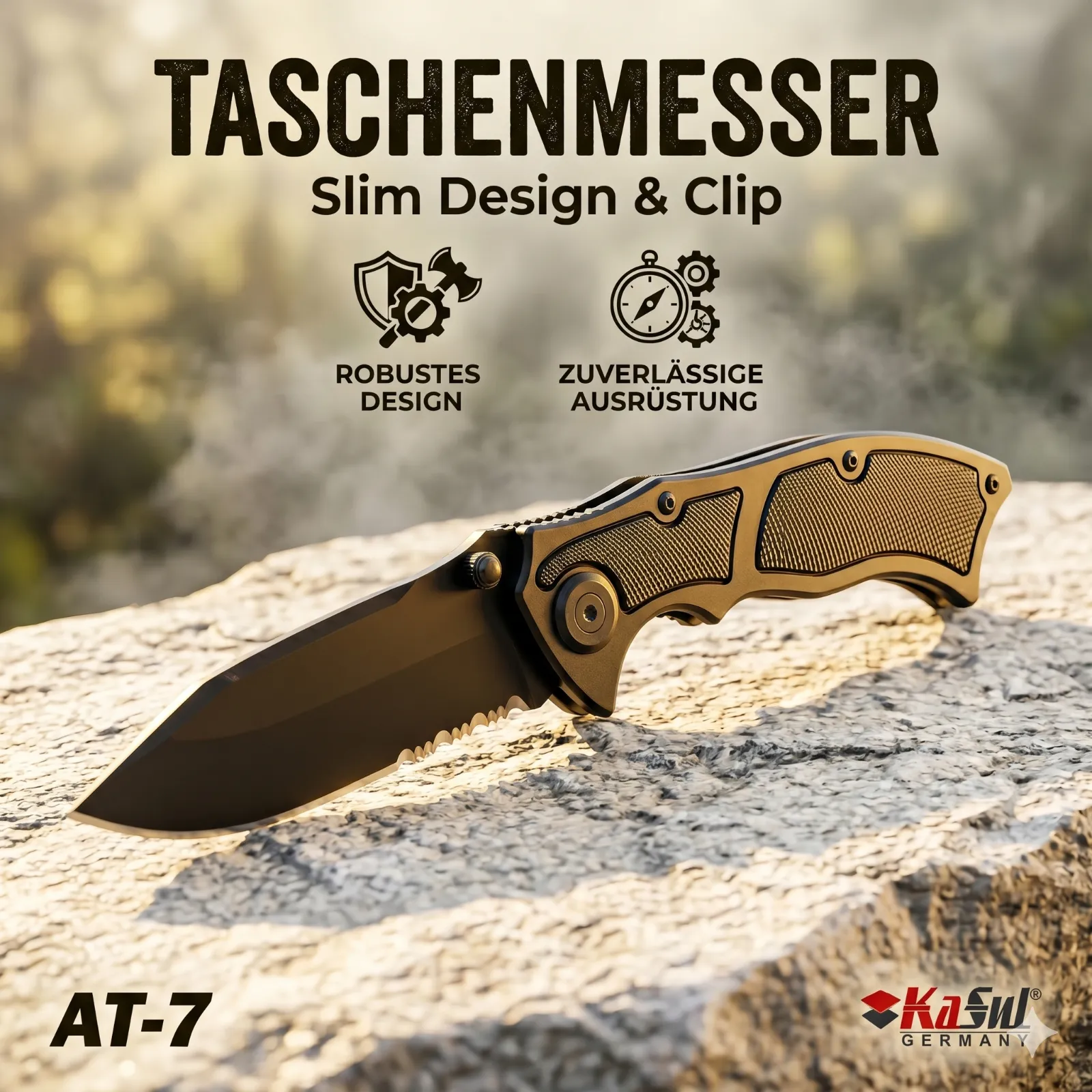 KAAN* Taschenmesser AT-7 | Klappmesser |Slim Messer 21cm | Alu Griff +Clip