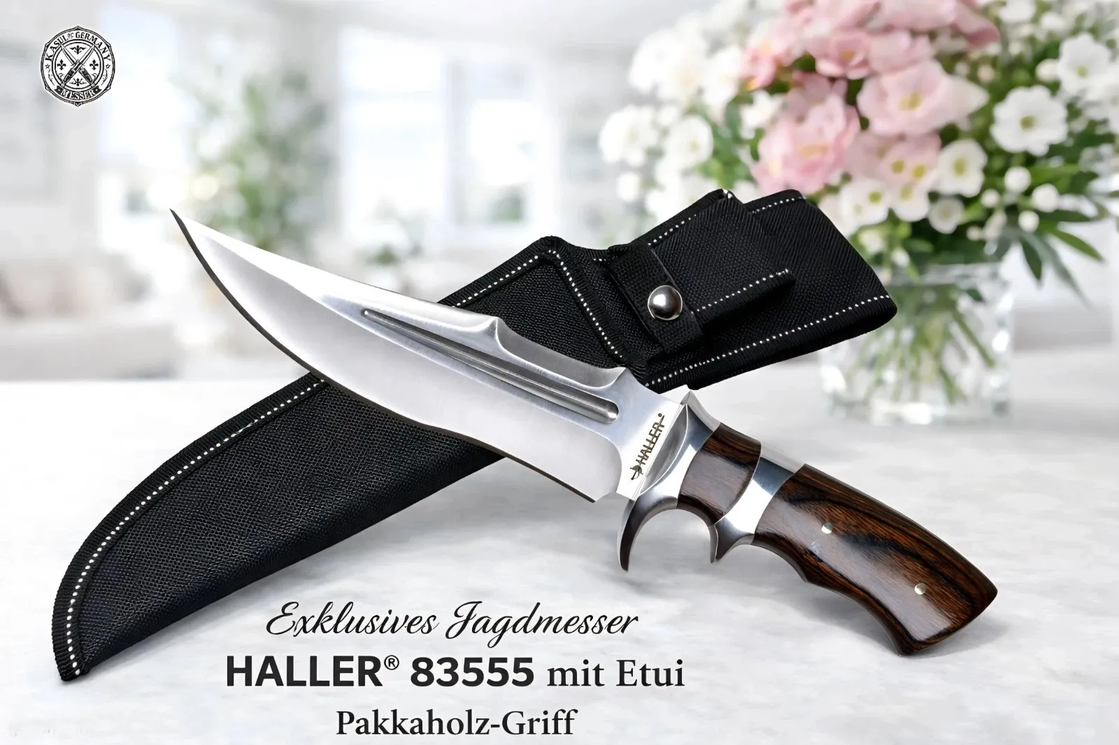 KAAN* HALLER® 83555 | Arbeits- Messer | Pakkaholz Griff | 31cm | 420 Stahl +Etui - Rückansicht