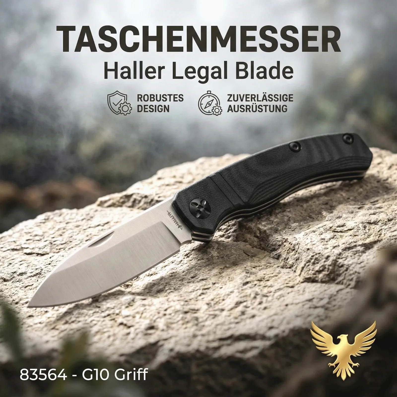 Taschenmesser Haller® 83564 | Legal Blade |440 Stahl | G10 Griff | Gürtel Clip