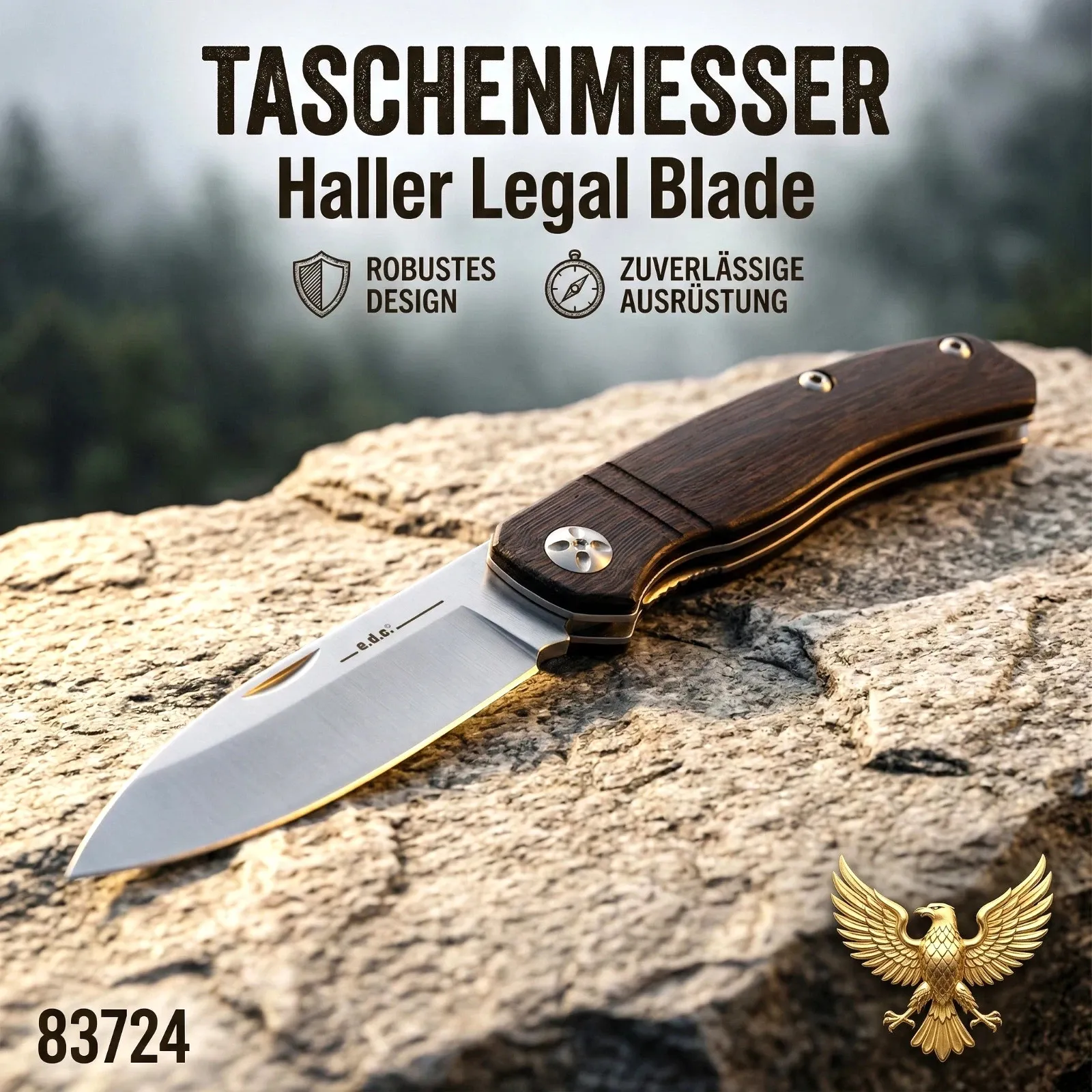 Taschenmesser Haller® 83724 | Legal Blade |440 Stahl | Chicken Wing Holz Griff