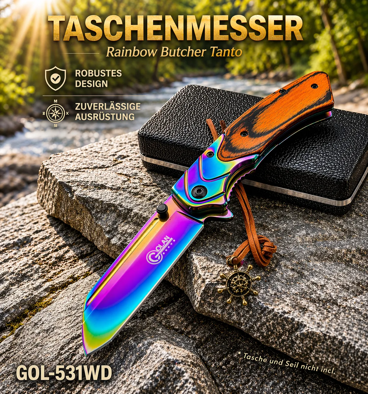 KAAN* Golan 531WD| Rainbow Tanto-Klinge Titanbeschichtet | Perlmutt Design-Griff