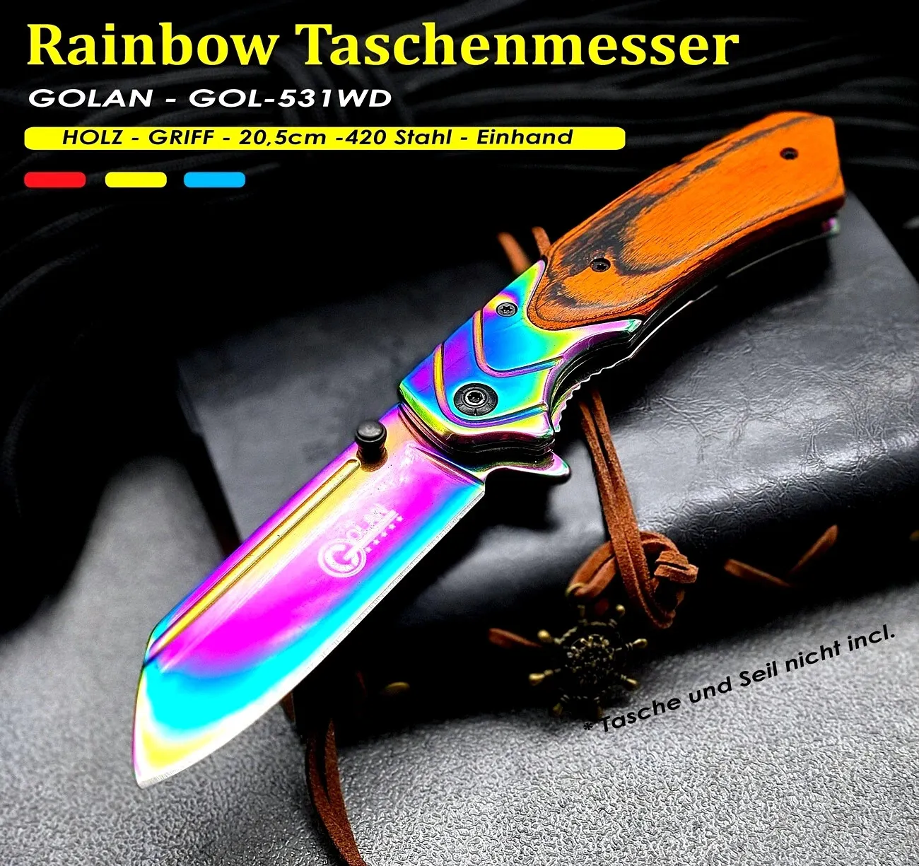 KAAN* Golan 531WD| Rainbow Tanto-Klinge Titanbeschichtet | Perlmutt Design-Griff - Rückansicht