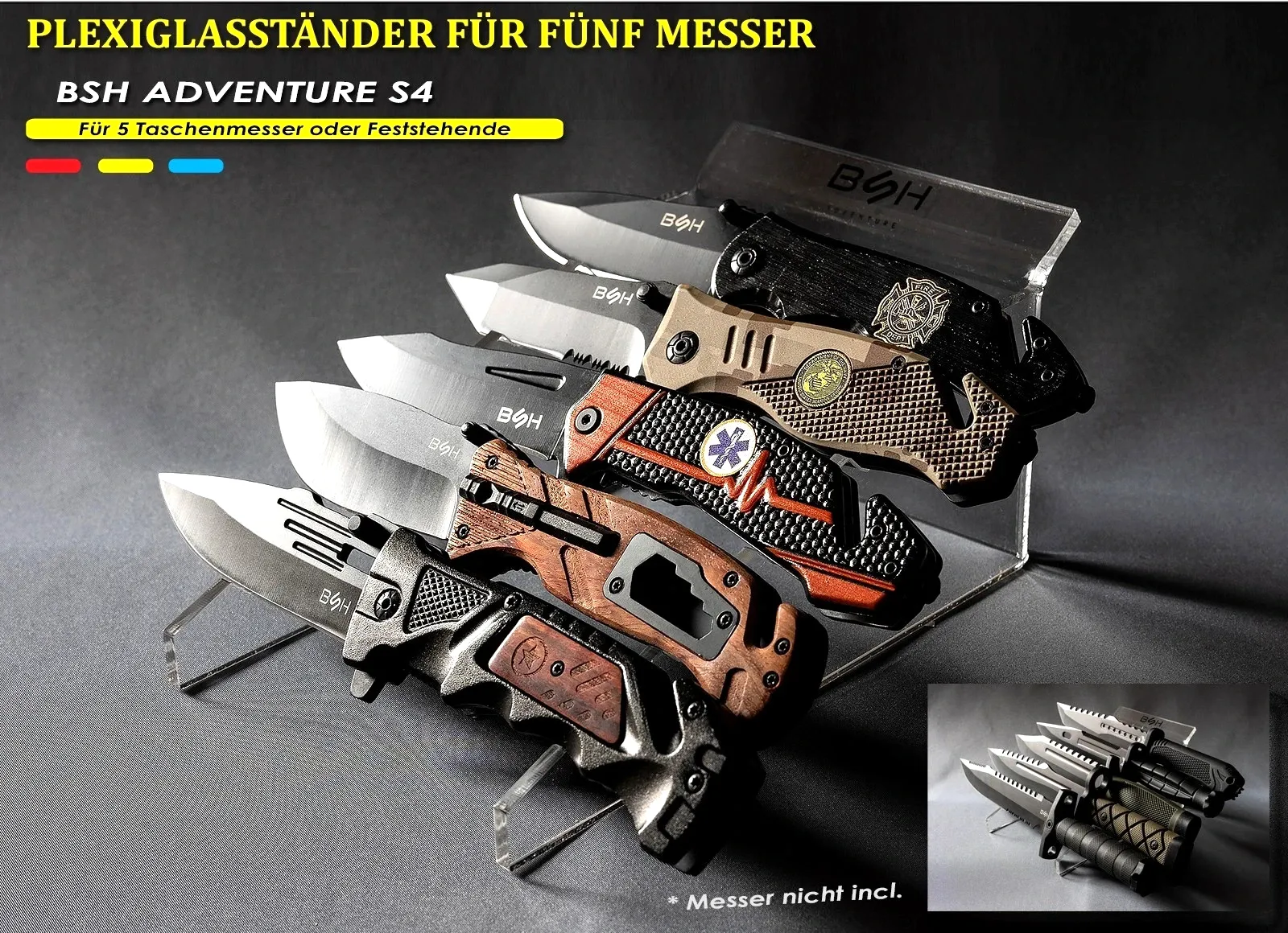 KAAN* Acryl Messerständer S4 | für 5 Messer Display Halter Display Ständer
