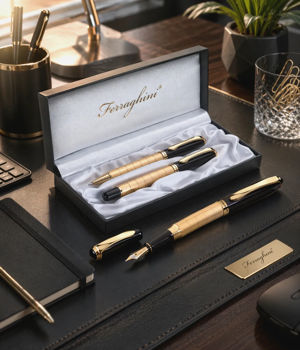 Schreibset FERRAGHINI® Metall Druckkugelschreiber und Tintenroller