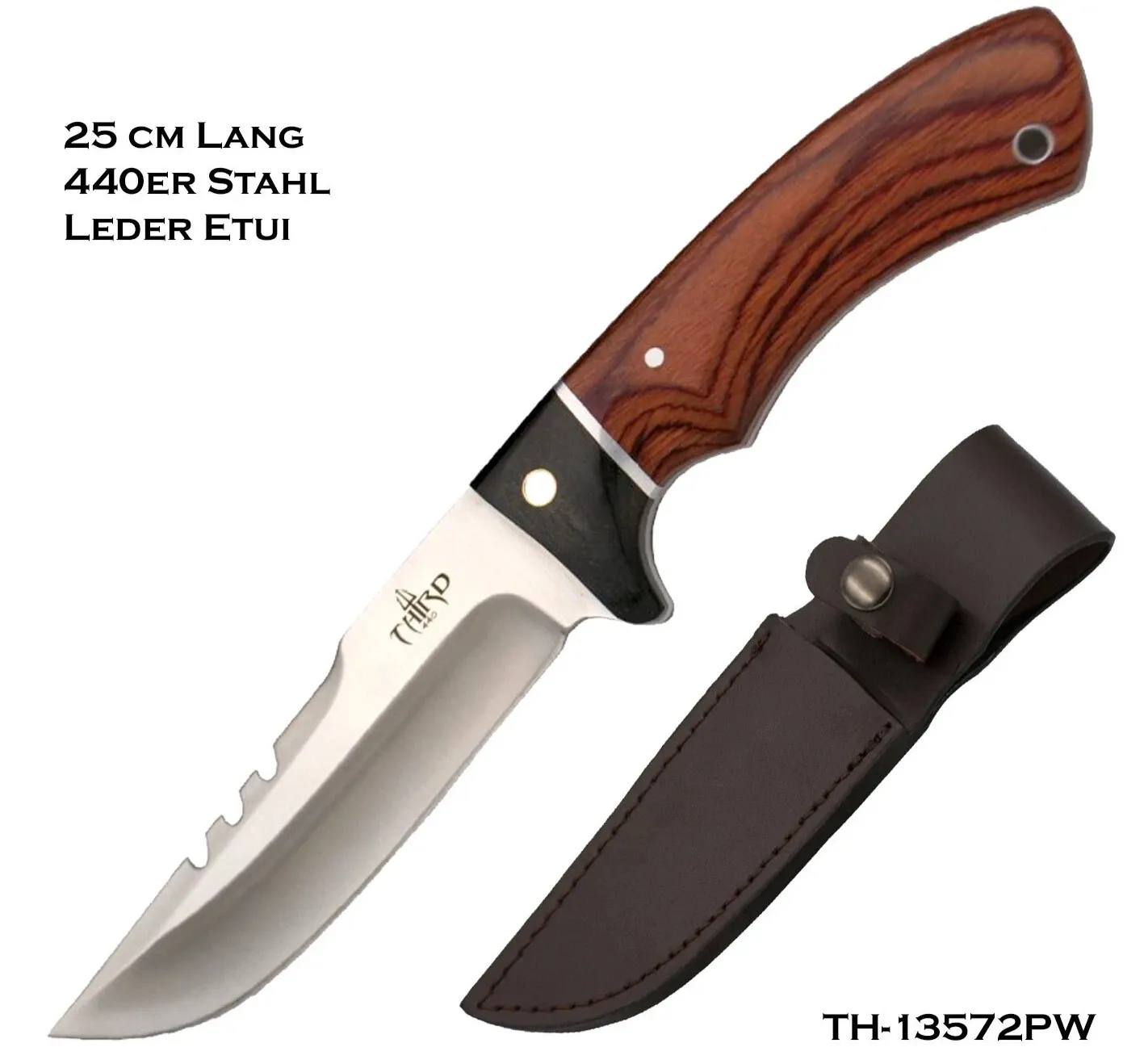 KAAN* Feststehendes Messer 13572PW | 440 Edelstahl | Pakkaholz-Griff | Lederetui - Rückansicht