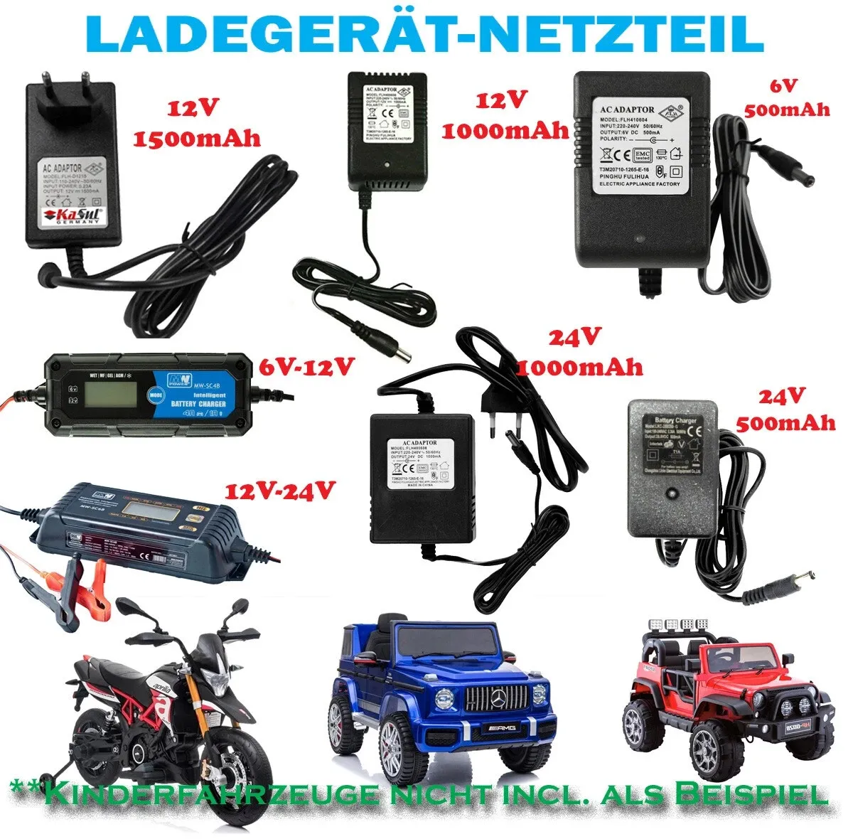 KAAN* 12V1,5Ah Ladegerät Charger Netzteil Kinder Autos Buggys Quads 12V1500mA - Rückansicht