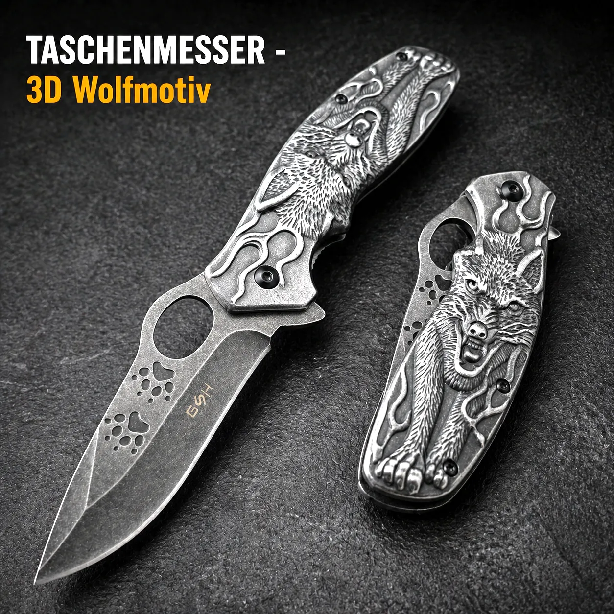 KAAN* Taschenmesser Klappmesser mit 3D Wolf-Design | Premium EDC Taschenmesser